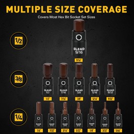 16-Piece SAE Hex Bit Impact Socket Set - Premium S2 Steel 5/64"-9/16" Allen Socket Set with Socket Adapters, 1/4”, 3/8” and 1/2” Drive | Professional Mechanic Garage Tools