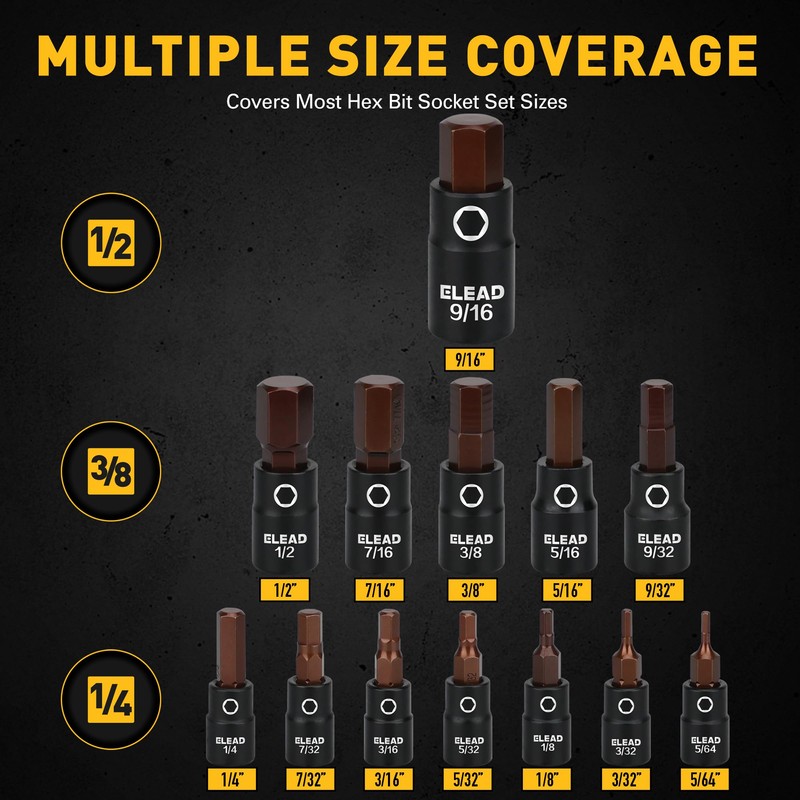 16-Piece SAE Hex Bit Impact Socket Set - Premium S2