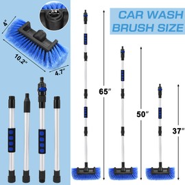 Lezcufer 65" Car Wash Brush with Long Handle, Car Wash Mop, Flow-Thru Soft Bristle Car Washing Brush with Extendable Handle and Hose Attachment for Car, SUV, Truck,RV, Boat