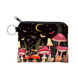 WATERBELINE wallet purse,Colorful Mushroom Print Coin Purse Card Holder and Keychain Eye Catching for Women People and Students