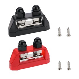 eMagTech 2pcs M10 Dual Stud Bus Bars 3/8" Power Distribution Block Dual Power Stud Busbar Terminal Junction with Screws for Car Marine Boat Red and Black