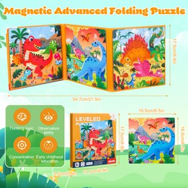 Dinosaur Magnetic Puzzles for Toddlers,Educational Travel Toys Car Plane Activities For Kids,25-30-42 pieces Learning Magnet Puzzles for Road Trip,Kids Birthday Gifts