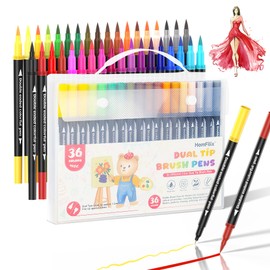 HomFilix 36 Colors Dual Tip Art Markers Pens for Kids Adult Coloring Books, Artist Fine & Brush Tip Coloring Marker Drawing Pen for Journaling/Note Taking/Lettering/Calligraphy/Craft Art Supplies Set