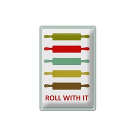 Tin Sign 20 x 30 cm – Made in Germany – Kitchen Rolling Pin Roll with Metal Decorative Tin Sign