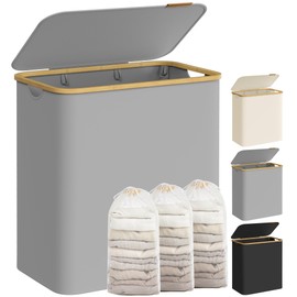 SONGMICS Laundry Hamper with Lid, 3-Section Large Laundry Basket, 52.8-gallon (150L), Removable Mesh Liner, Bamboo Handles, Collapsible, 23.6 x 15.2 x 27.8 Inches, Dove Gray ULCB515G01