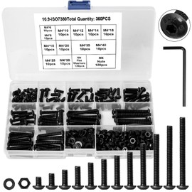 CYLBAQ 360pcs M4 Nuts and Bolts Assorted Set, 6mm to 40mm Metric Button Head Hex Socket Head Cap Screws Assortment Kit, Alloy Steel Machine Screws, Bolts, Nuts and Washers with Wrench
