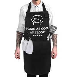 Boyigog Cooking Aprons for Men with Pockets, Funny Cooking Adjustable Aprons, Cooking Gifts for Men Father Friends, Home Kitchen, Birthday Party, BBQ Grilling, Outdoor Cooking Apron (Black A)