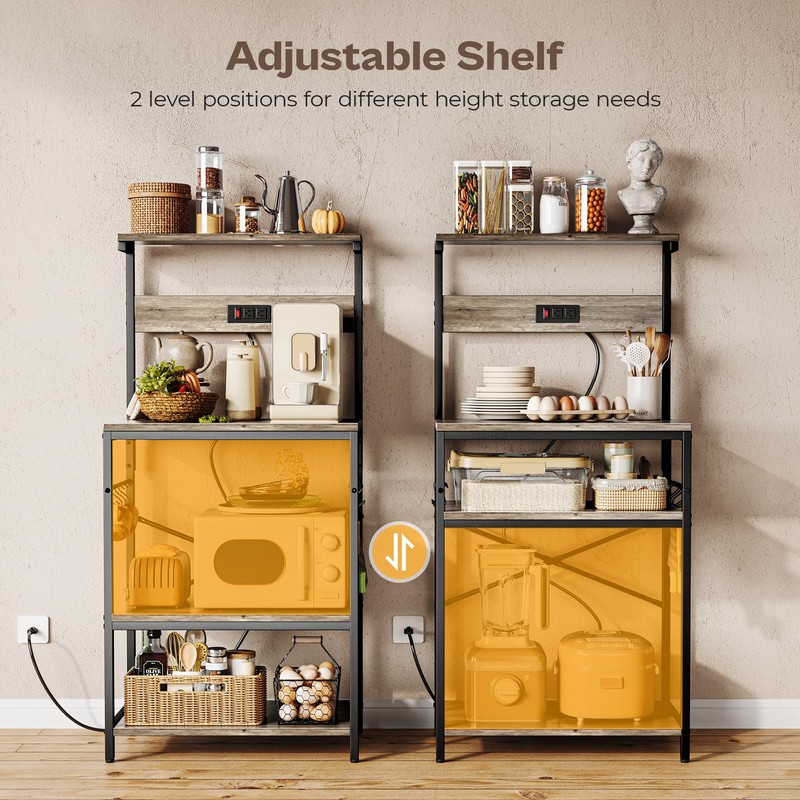SUPERJARE Kitchen Bakers Rack with Power Outlet, Coffee Bar Table
