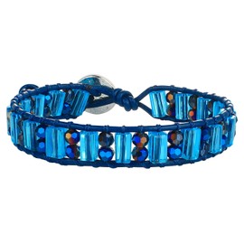 KELITCH Bohemian Leather Bracelet Pure Crystal Beads Wrap Bracelet Handmade Delicate Shiny Bracelet for Women Couples, Crystal