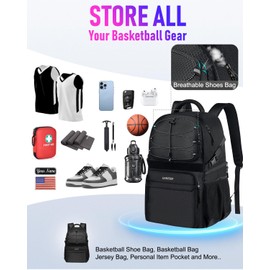 LOINTET Basketball Bag Backpack with Ball Holder Shoes Compartment, Large Basketball Accessories Sports Bag More Pockets for Football, Soccer, Volleyball, Gym, Travel, Black