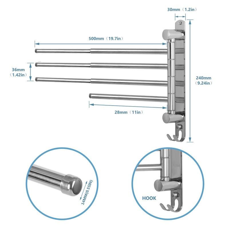 Adjustable Bathroom Towel Rack JSVER SUS304 Stainless Steel Towel Rack