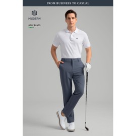 HISDERN Dusty Blue 38Wx32L Men's Golf Performance Pants for Daily Business Casual Stretch Lightweight Waterproof Scratch Resistant Windproof Elastic Waistband Dress Slacks with Utility Pocket