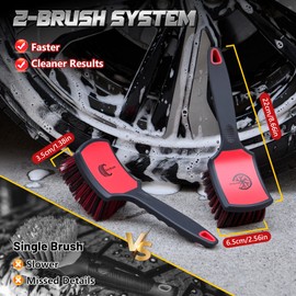 BMLEI Wheel & Tire Brush Set, 2 Pack Car Wheel Brush & Tire Cleaner Brushes, Soft Bristle Rim Brush and Stiff Tire Scrub Brush, Scratch-Free Wheel Cleaning Kit for Car Detailing, Trucks, SUVs