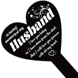GLOBLELAND Heart Shaped Love Missing Husband Garden Stake Memorial Remembrance Plaque Stake for Cemetery Acrylic Grave Stake Waterproof Sympathy Garden Stake for Yard Grave Cemetery