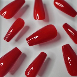 EDA LUXURY BEAUTY Red Luxe Design Press On Nails Full Cover Acrylic Nail Kit Glue On Shiny Gel Elegant False Nails Extra Long Ballerina Coffin Square Nail Art Tips Super Fashion Fake Nails Set