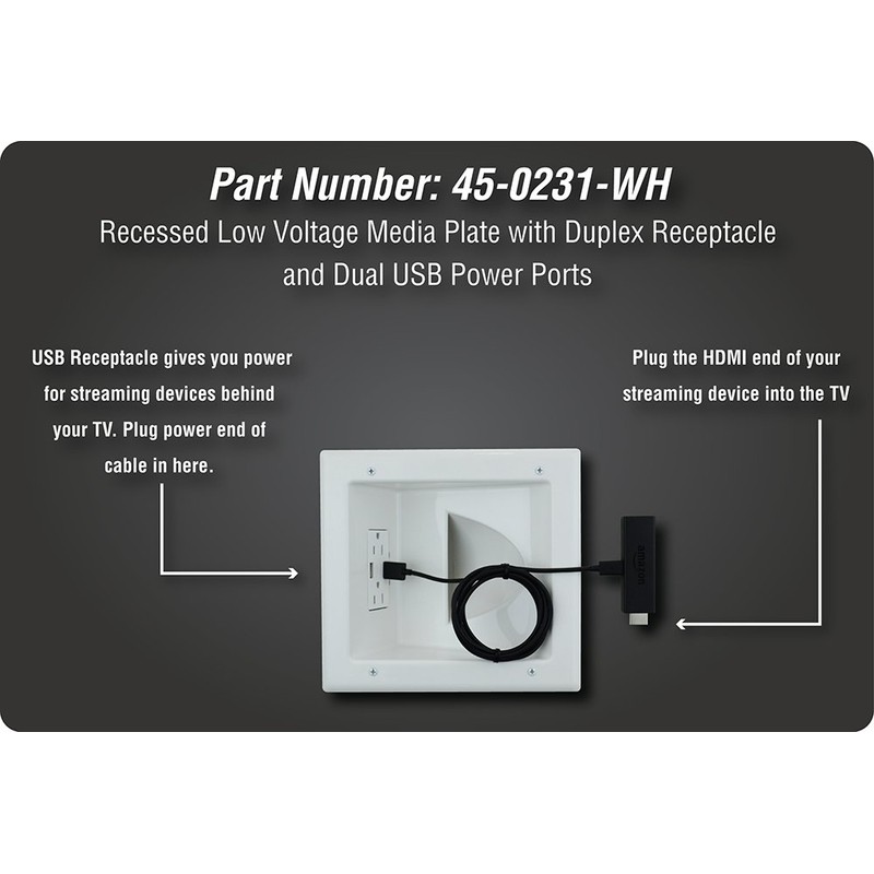 DATA COMM Electronics 45-0231-WH USB Recessed Media Outlet Box, In-Wall