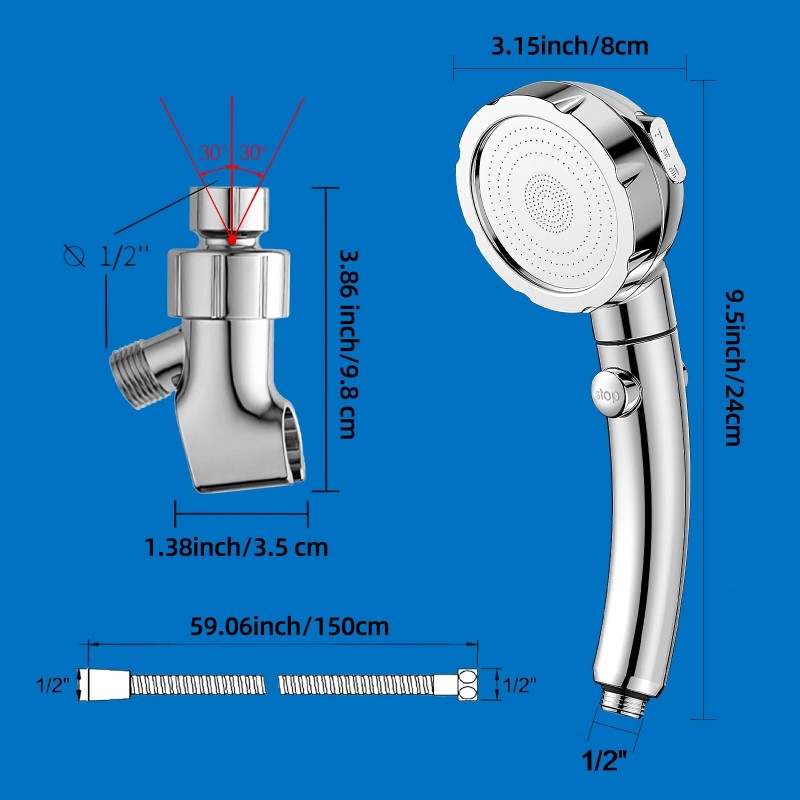 Vrqub High Pressure Handheld Shower Head with ON/OFF Pause Switch