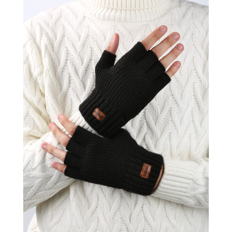 DOVAVA Fingerless Gloves for Men,Thermal Winter Touchscreen Kint Gloves for