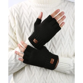 DOVAVA Fingerless Gloves for Men,Thermal Winter Touchscreen Kint Gloves for Men&Women,HalfFinger with Soft Lining for Running Cycling Outdoor(Black)