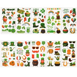 107pcs St. Patrick's Day Temporary Tattoos, 10 Sheets St. Patrick's Day Tattoo Stickers Shamrock Temporary Tattoos Irish Tattoo Stickers for St. Patrick's Day Parade Party Decorations