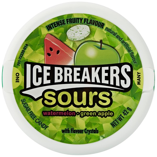 Ice Breakers Sours, Sugar Free Mints, Watermelon and Green Apple, 42 g