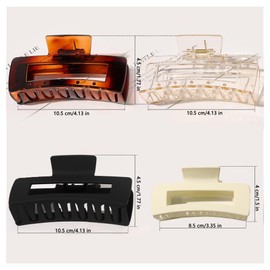 Matte Hair Clips for Women,Rectangle and Double Row Claw,Nonslip Clamps Hold Jaw for Thick Thin Curly Long Short Hair, Minimalist Banana Clip for Styling Accessories (White/Black/Brown/Transparent)