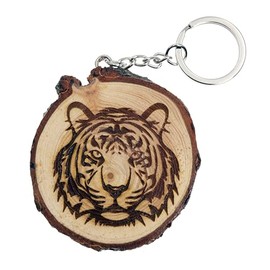 Generico Key Ring Made of Natural Wood with Tiger Design in Brown One Size, brown