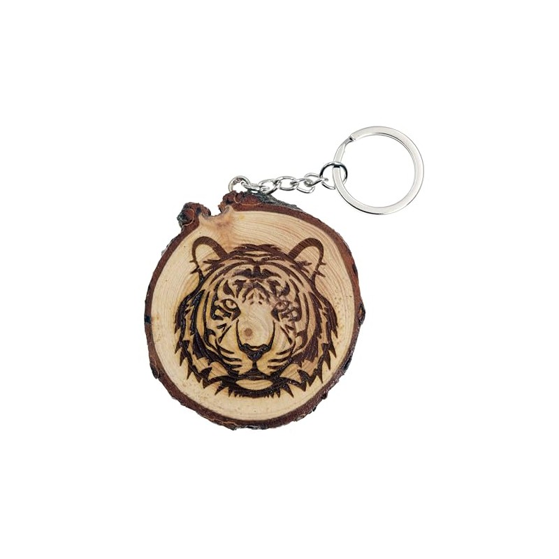 Generico Key Ring Made of Natural Wood with Tiger Design
