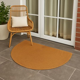 Boho Half Circle Door Mat – Jute Wicker Semi Circle Rug for Bathroom, Kitchen, or Entryway – Non Slip & Washable – Natural Tan - 20" x31