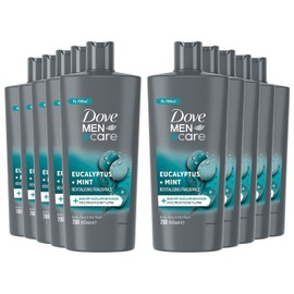 DOVE MEN + CARE Dove Men +Care Eucalyptus + Mint 3-in-1 Hair, Face and Body Wash Body Cleanser Shower Gel, Pack of 10, 24 Hour Micro Moisture Technology Invigorate and Refreshing 700 ml