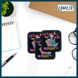 LEMILLE Parche Let Me Read In Peace, parches para planchar de 3 pulgadas, parches de bordado para lectores de esqueleto, parches para ropa, mochilas, sombreros, bolsas de jeans, parches bordados de
