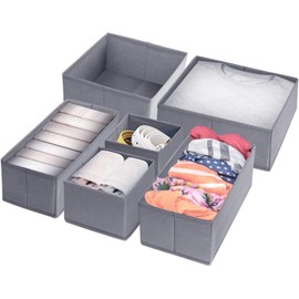 homyfort Dresser Drawer Organizer, Foldable Cloth Storage Box Closet Cube Basket Bins Containers Divider with Drawers for Underwear, Bras, Socks, Ties, Scarves, Set of 6, Grey