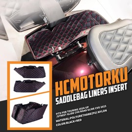 HCmotorku Saddlebag Liners Carpet Insert Fit for Harley Touring Street Glide FLHX Road Glide FLTRX Street Glide Ultra FLHXU CVO Road Glide ST FLTRXSTSE 2023-2025 (Red Stitching)