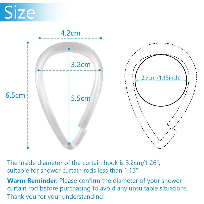 Top-spring Clear Shower Curtain Hooks Plastic Shower Curtain Rings, Drop