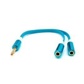 System-S Audio Y Cable 20 cm Stereo AUX Jack 3.5 mm Male to 2 x Female Flat in Blue