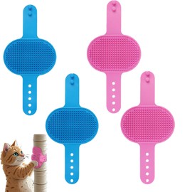 Fokmuaex 4-Pack Self Grooming Cat Brush Set with Massage Combs, Adjustable Pet Face & Body Scratcher for Cat Trees/Furniture, Hairball Control Toy for Long/Short Hair Cats & Kittens (Blue, Pink)