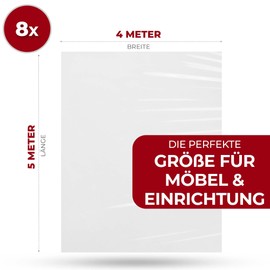RBMalerbedarf - 8x Painter Cover Films - 4 x 5m Plastic Film - Painter's Film for Furniture and Windows - All-Round Protection Against Dust and Colour - Perfect for Painting Work - Film for Painters
