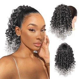 Drawstring Ponytail Afro Kinky Curly Ponytails for Black Women, PEACOCO 14 Inch African American Ponytail Extensions Synthetic Hair with 2 Combs and Elastic Net (1BT0906)