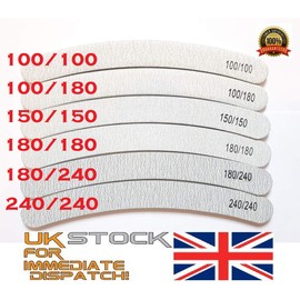25x Nail Files Zebra Shape CURVED BANANA BOOMERANG Double Sided Emery Board Chose Grit MHD (GRIT 100/180)