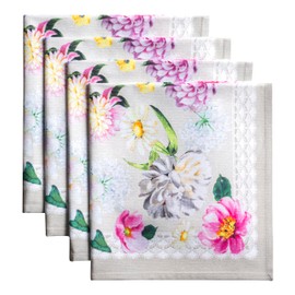 Maison d' Hermine Cloth Napkin 100% Cotton Set of 4 Decorative Washable Easter Table Napkins for Dining, Home, Wedding, Banquet, Buffet, Pivoine - Spring/Summer (45cm x 45cm)