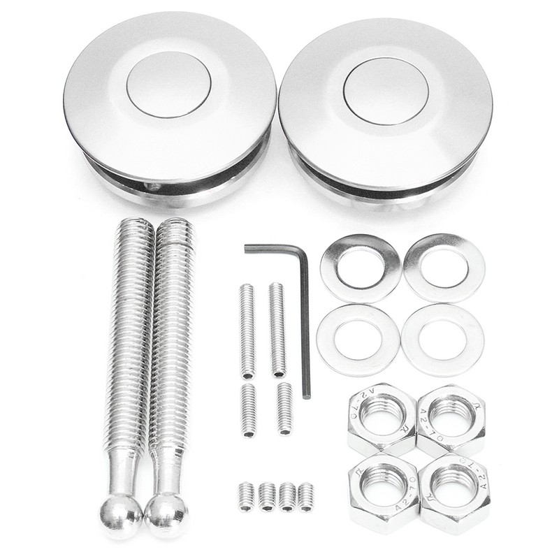 Universal Push Button Billet Hood Pins Lock Clip Kit Aluminum