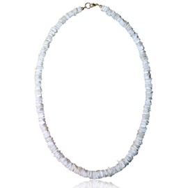 Native Treasure 22" Mens and Womens Rugged White Rose Clam Chips Ark Shells, Tropical Jewelry Summer Beach Surfer Necklace From the Philippines with Lobster Clasp