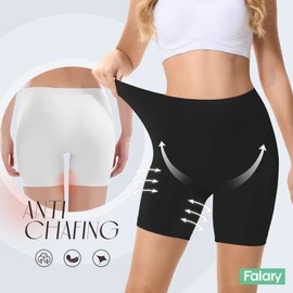FALARY Women's Cycling Shorts Underpants Under Dress Skirt Leggings Shorts Boxer Shorts Anti Chafing Summer Yoga Pack of 3 White Black Beige, 3 x Black
