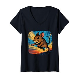 Womens Action Degu Comic Jump Speed Graphic V-Neck T-Shirt