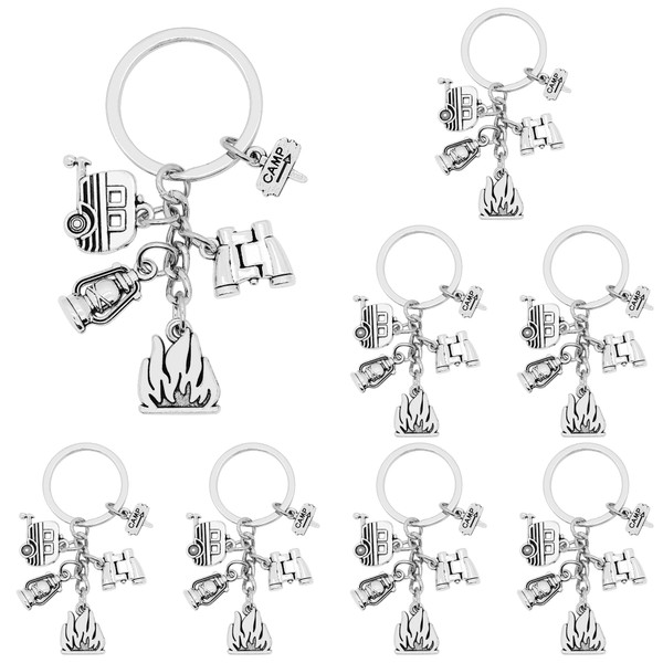 SIQYUWM 8Pcs Camping Keychain Alloy Camper Trailer Camp Sign Fire