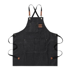 Pelata Apron for Men and Women (100% Cotton, Washable, Durable), Camping, DIY, Cafes, Bonfires, BBQs, Outdoors, Work, Black