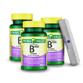 Spring Valley, B Complex 100, Tablets 60 Count Metabolism Support Dietary Supplement, Vitamin b Complex, Timed-Release + 7 Day Pill Organizer Included (Pack of 3)