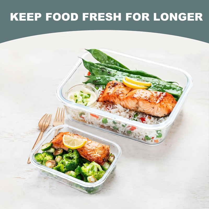 KOMUEE 10 Pack Glass Food Storage Containers, Meal Prep Containers