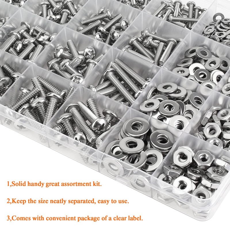 HELIFOUNER 720 Pieces #4-40#6-32#8-32#10-24 Phillips Pan Head Machine Screws Nuts