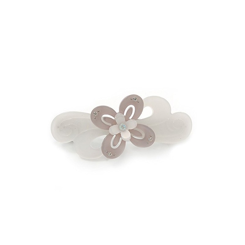 Light Silver/Light Grey Acrylic Crystal '3D Flower' Barrette Hair Clip